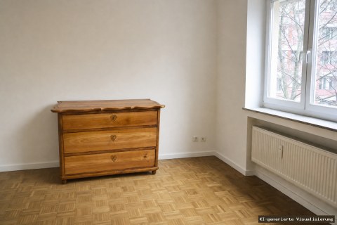 Dieselbe Wand mit einer Biedermeier-Kommode aus Kirschbaum, KI-generiert