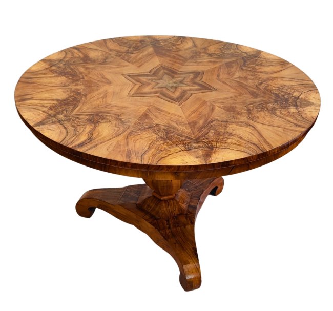 Runder Salon Tisch - Nussbaum - Biedermeier - Antik - Möbel - Antiquitäten