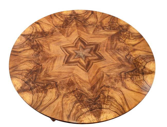 Runder Salon Tisch - Nussbaum - Biedermeier - Antik - Möbel - Antiquitäten