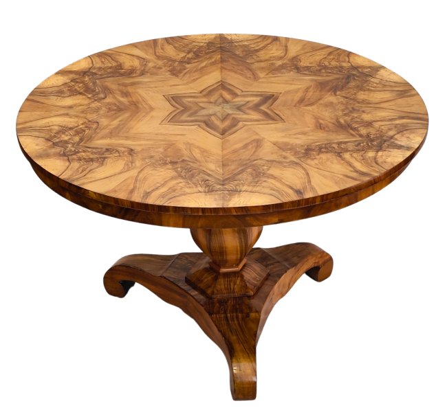 Runder Salon Tisch - Nussbaum - Biedermeier - Antik - Möbel - Antiquitäten